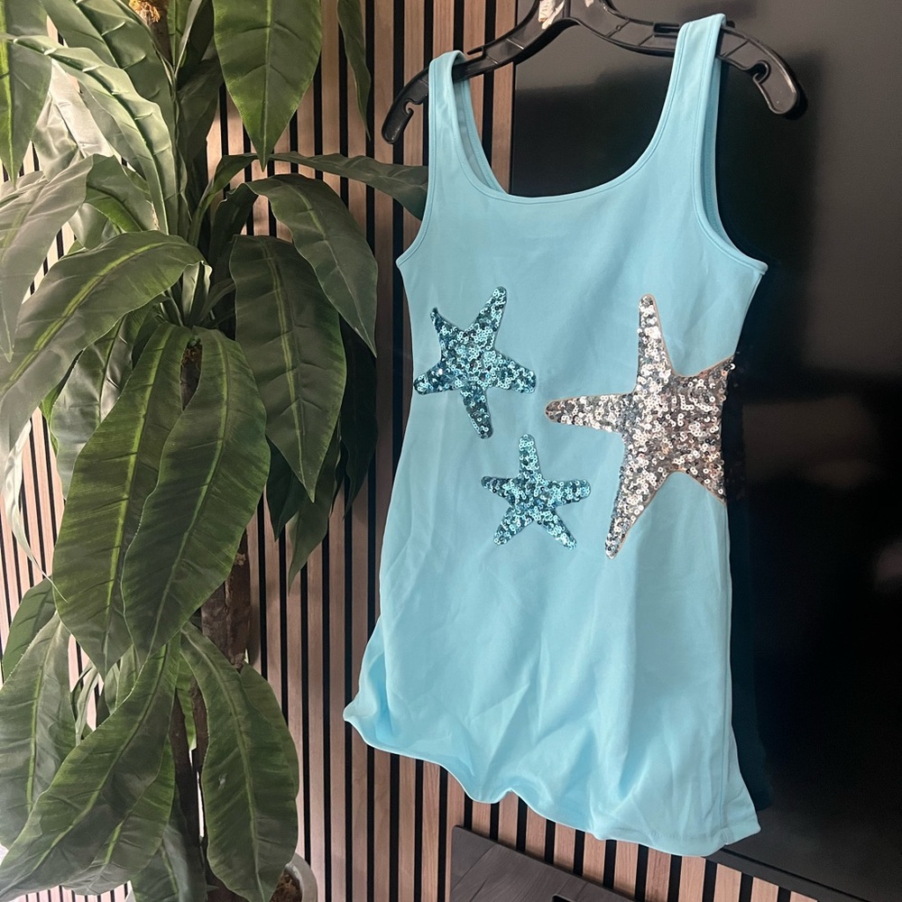 Blue Tank Top with Starfish Sequins